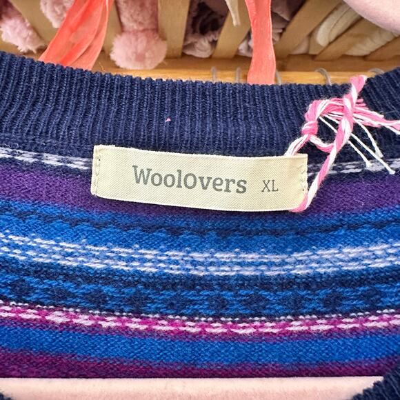 Woollovers All Over Fairisle Cardigan Size XL Wool Purple Multi Color Funky - Picture 3 of 11